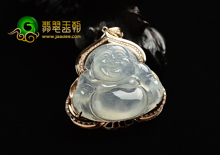 冰种淡晴水镶玫瑰金玉佛胸坠(真钻)