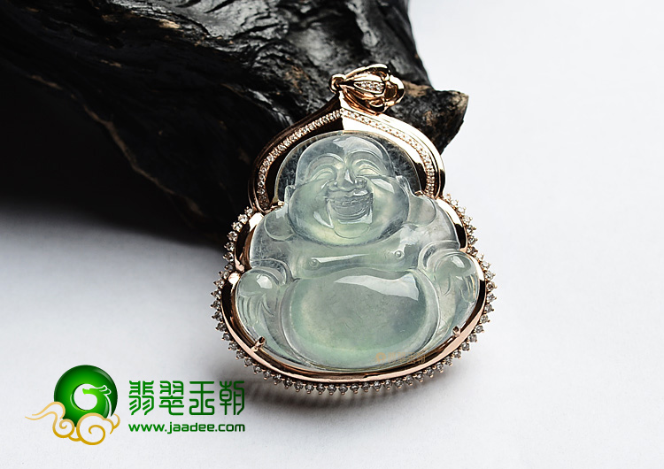 冰玻种晴水镶玫瑰金玉佛胸坠(真钻)