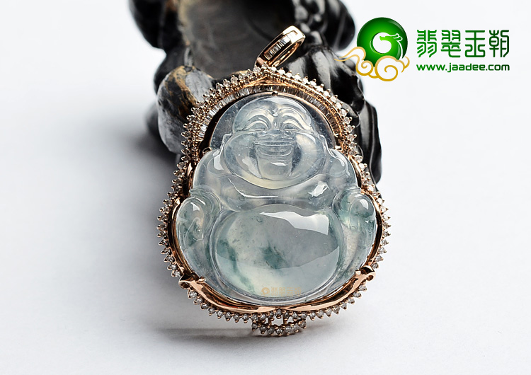 (超值推荐)冰玻种飘花镶玫瑰金玉佛胸坠(真钻)