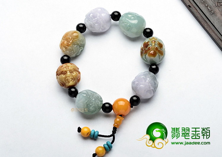(超值推荐)糯冰种三彩罗汉头手链