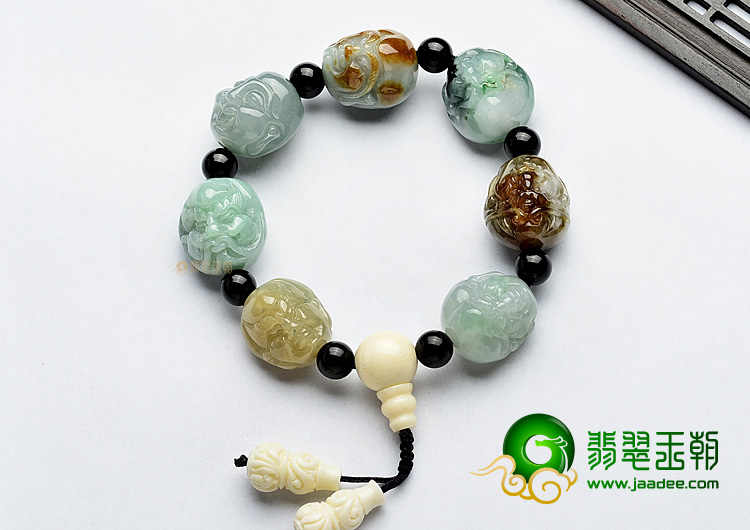 (超值推荐)糯冰种三彩罗汉头手链