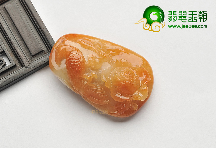 糯冰种红黄翡花开富贵挂件