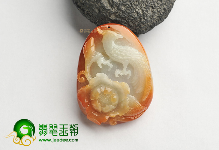 糯冰种红黄翡花开富贵挂件