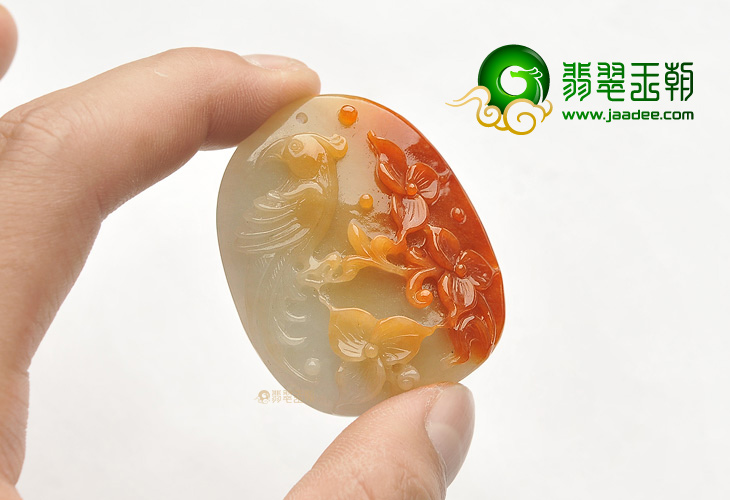 糯冰种红黄翡花开富贵挂件