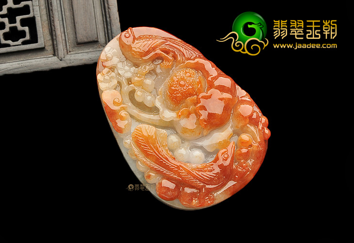 糯冰种红黄翡花开富贵挂件