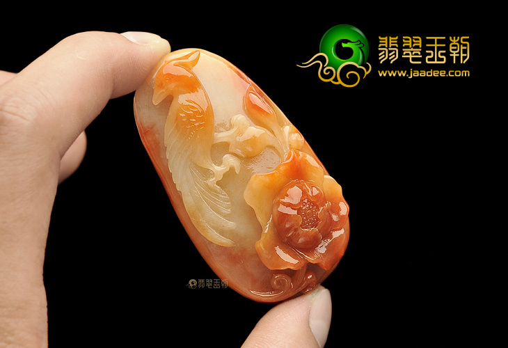 糯冰种红黄翡花开富贵挂件