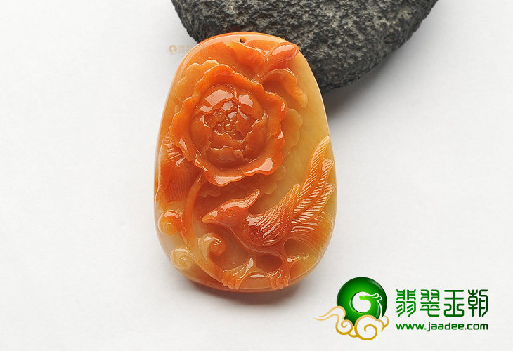 糯冰种红黄翡花开富贵挂件