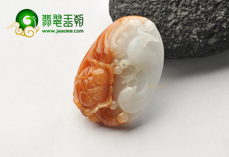 糯冰种红黄翡花开富贵挂件