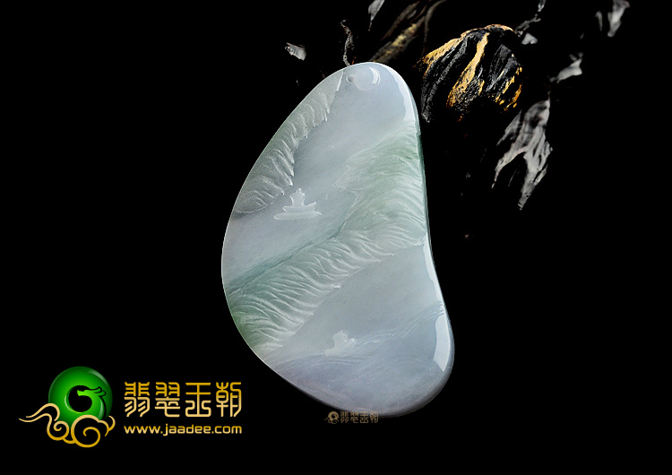 糯冰种淡紫罗兰飘花山水牌挂件