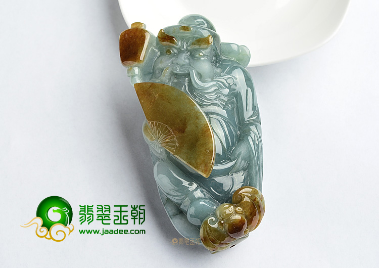 (超值推荐)糯冰种蓝水褐黄翡钟馗挂件/手玩件