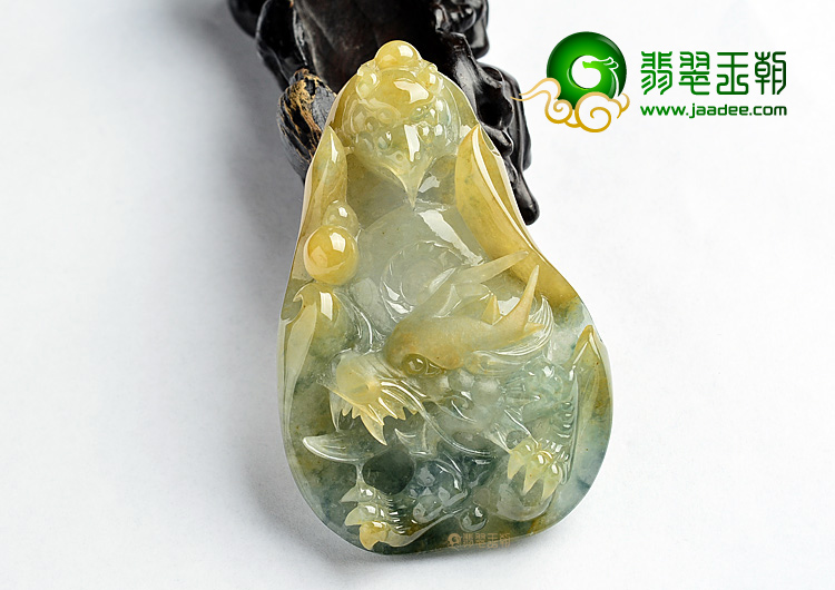 (超值推荐)糯冰种黄翡飘花龙头挂件/手玩件