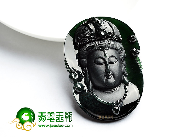 (超值推荐)冰玻种墨翠观音头挂件