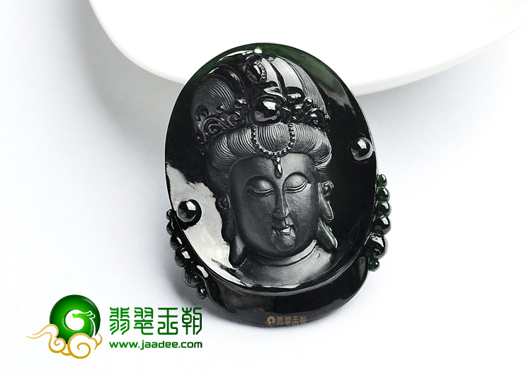 (超值推荐)冰玻种墨翠观音头挂件