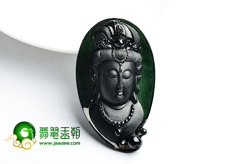 (超值推荐)冰玻种墨翠观音头挂件