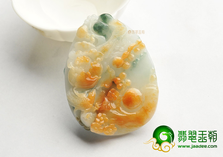 糯冰种三彩花开富贵挂件