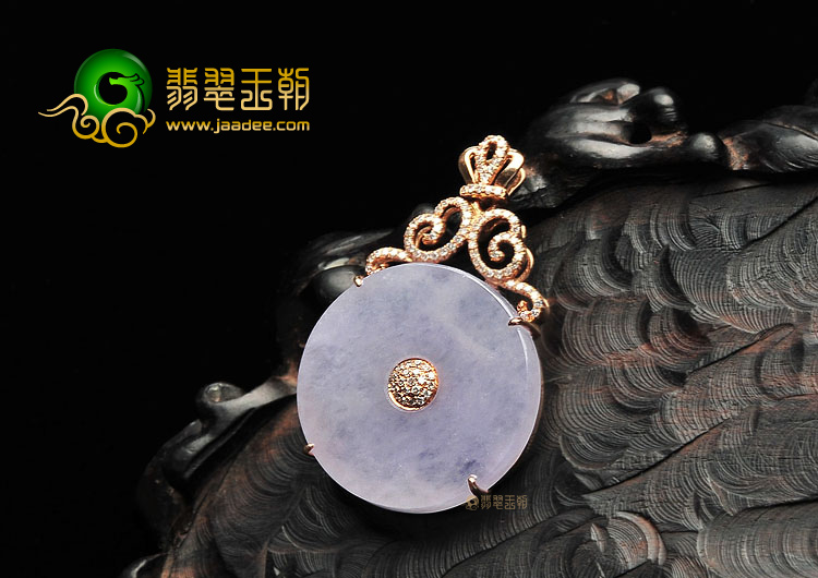 糯冰种紫罗兰镶玫瑰金平安扣胸坠(真钻)