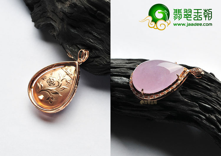 糯冰种紫罗兰镶玫瑰金水滴胸坠(真钻)