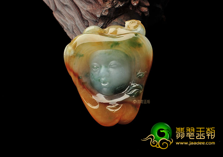 冰种黄翡飘花童子挂件