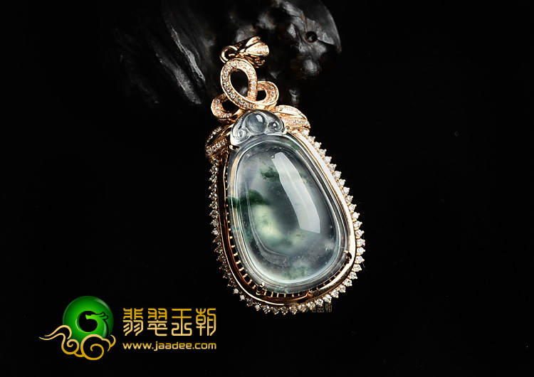 (超值推荐)冰玻种飘花镶玫瑰金福在眼前胸坠(真钻)