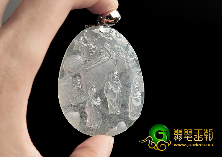 冰玻种淡晴水桃园结义挂件(金扣)