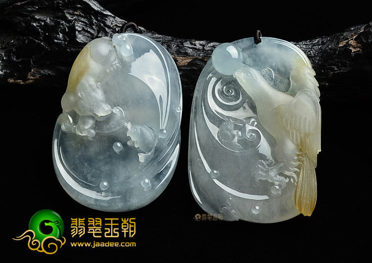 (超值推荐)冰种晴水略带黄翡英雄挂件(一对)