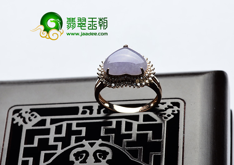 糯冰种紫罗兰镶玫瑰金心形戒指(真钻)