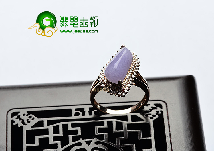 糯冰种紫罗兰镶玫瑰金随形戒指(真钻)