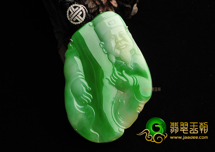 (超值推荐)糯冰种阳绿镶白金财神胸坠