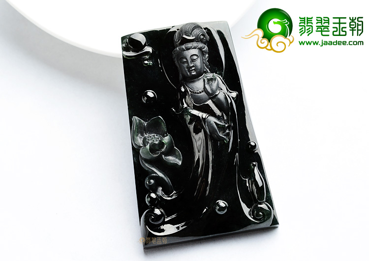 (超值推荐)冰玻种墨翠站观音挂件