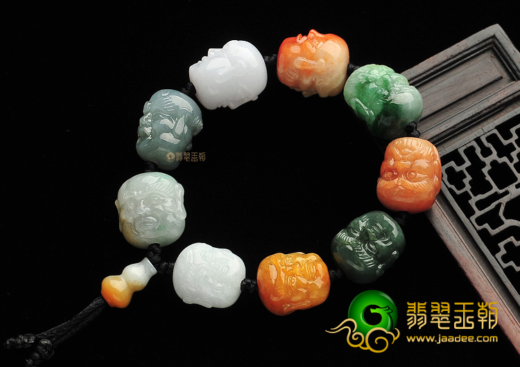(超值推荐)糯冰种三彩罗汉头手链
