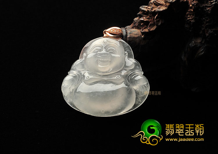 (超值推荐)冰种白色玉佛挂件(金扣)