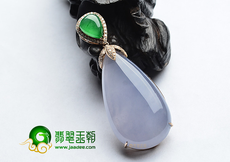 (超值推荐)冰种阳绿/紫罗兰镶玫瑰金水滴胸坠(真钻)