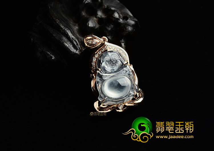 玻璃种无色镶玫瑰金站佛胸坠(真钻)