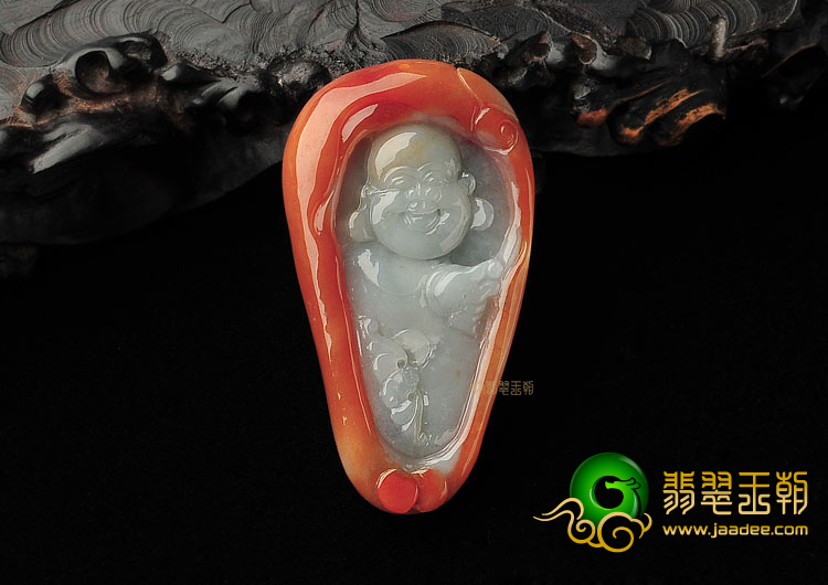 糯冰种红黄翡纳福挂件