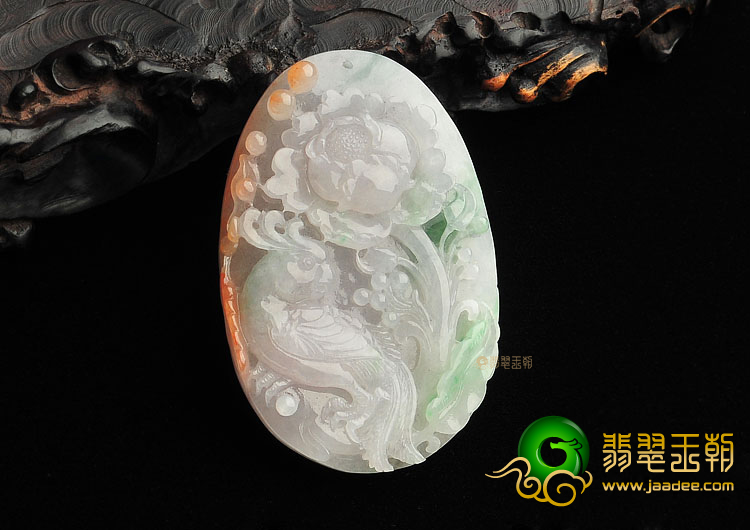 (超值推荐)糯冰种淡三彩富贵花开挂件