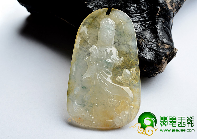 (超值推荐)冰种黄翡飘花观音挂件