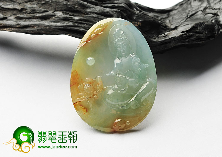 冰种晴水红黄翡观音挂件