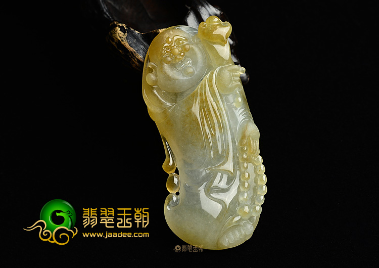 糯冰种黄翡站佛挂件