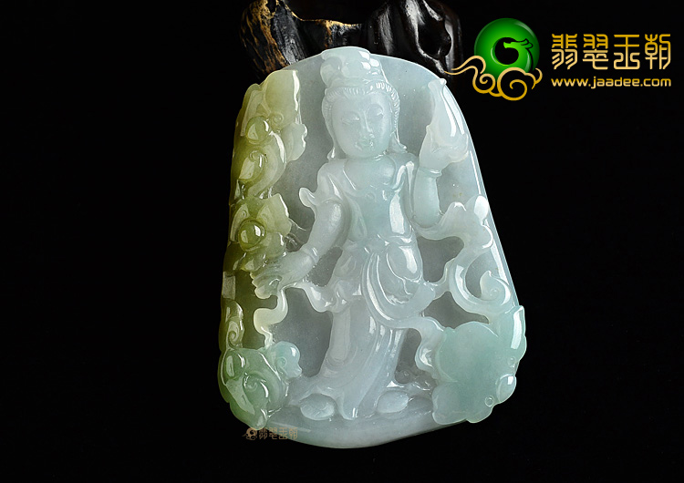 (超值推荐)糯冰种晴水褐黄翡站观音挂件