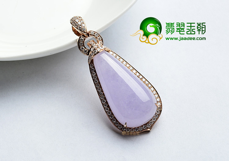 (超值推荐)糯冰种紫罗兰镶玫瑰金水滴胸坠(真钻)