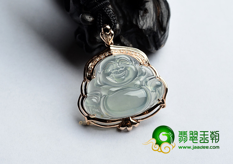 冰玻种晴水镶玫瑰金玉佛胸坠(真钻)