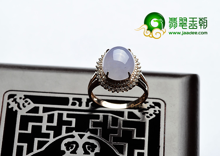 糯冰种紫罗兰镶玫瑰金戒指(真钻)
