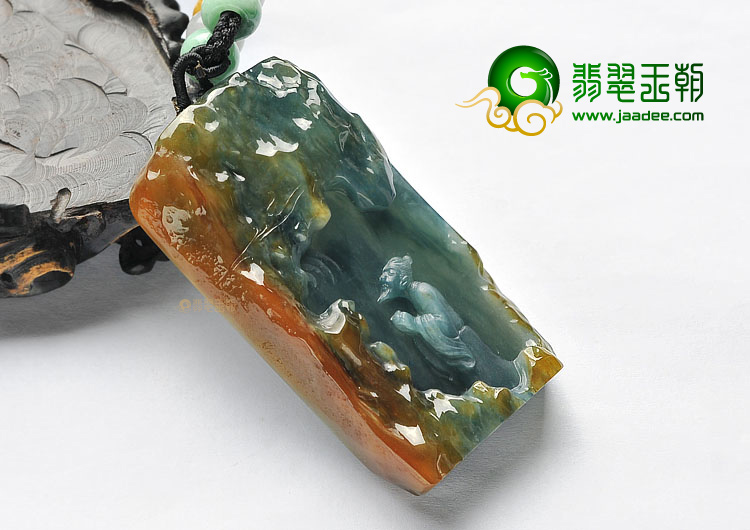 (超值推荐)冰种蓝水黄翡米芾拜石挂件