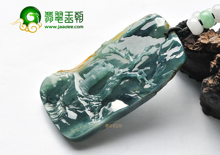 (超值推荐)糯冰种蓝水黄翡望远思乡挂件