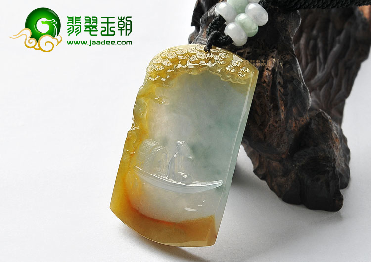 (超值推荐)冰种黄翡淡泊名利山水牌挂件