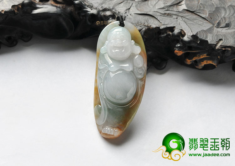 糯冰种晴水褐黄翡站佛挂件