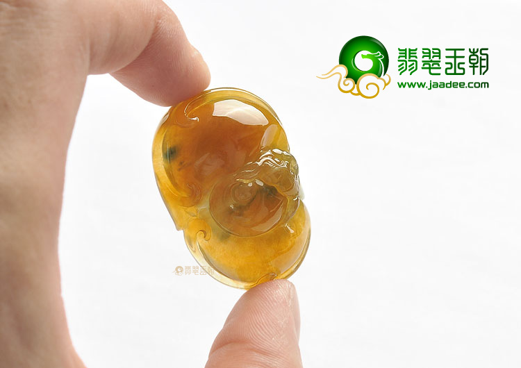 冰种褐黄翡飘花蝙蝠如意挂件