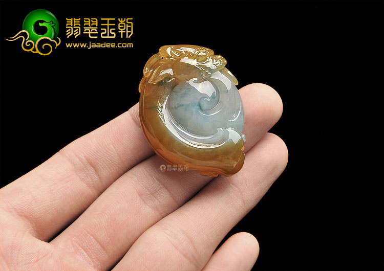 冰种褐黄翡飘花龙行如意挂件