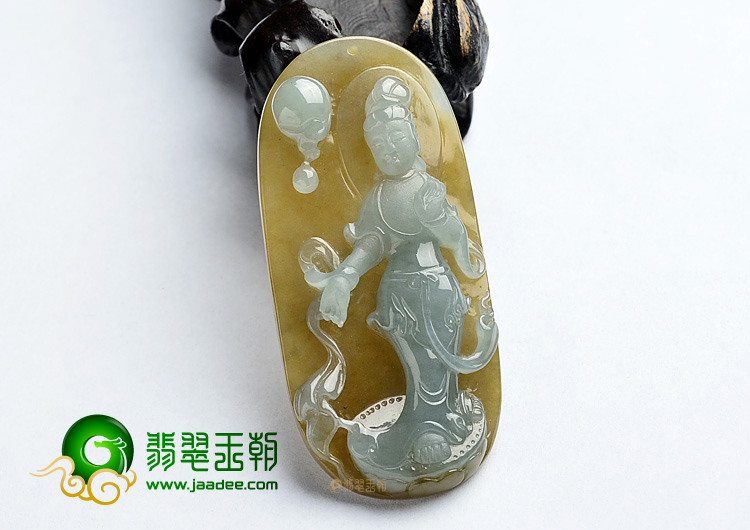 (超值推荐)冰种晴水褐黄翡站观音挂件