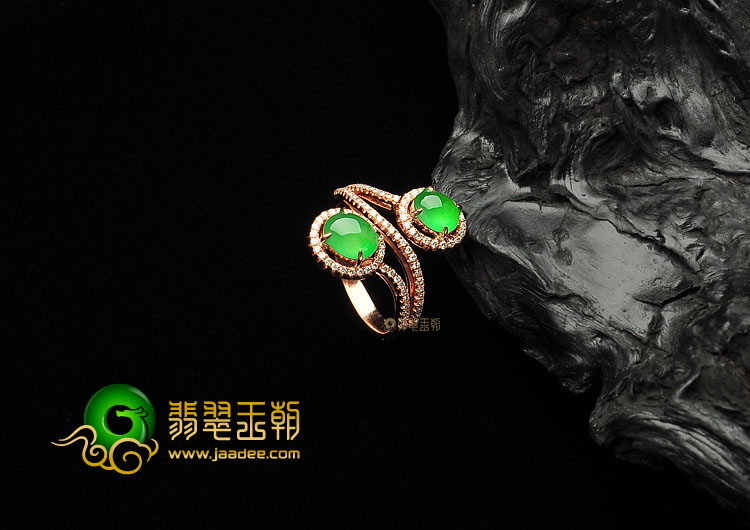 (超值推荐)冰种阳绿镶玫瑰金戒指(真钻)